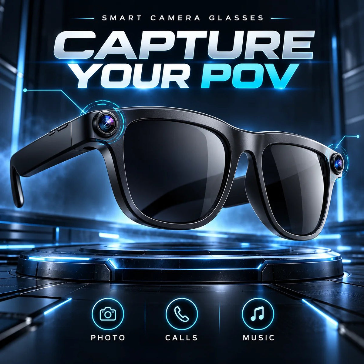 📸 Smart Camera Glasses – Dual-Camera POV Photos & Bluetooth Audio